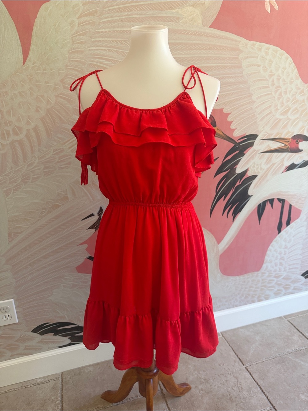 Moon River Red Ruffle Tie-Shoulder Mini Dress Medium